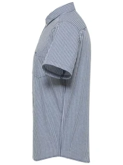 Chemise Gilroy bleue vichy à coupe slim, col américain et à manches courtes