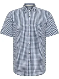 Chemise Gilroy bleue vichy à coupe slim, col américain et à manches courtes
