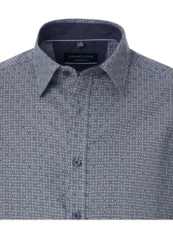 Chemise Grande Taille bleue en coton avec motifs géométriques et un col français
