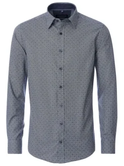 Chemise Grande Taille bleue en coton avec motifs géométriques et un col français