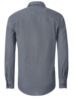 Chemise Grande Taille bleue en coton avec motifs géométriques et un col français