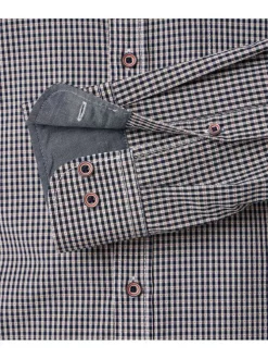 Chemise Grande Taille en coton marine à carreaux avec boutons tricolores et logo