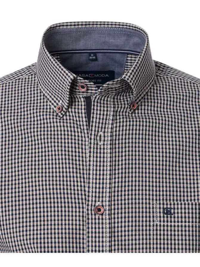Chemise Grande Taille en coton marine à carreaux avec boutons tricolores et logo