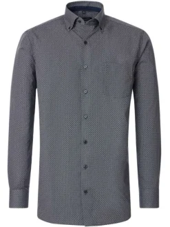 Chemise Grande Taille en coton marine à motif géométrique avec col boutonné