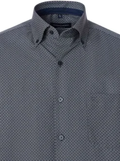 Chemise Grande Taille en coton marine à motif géométrique avec col boutonné