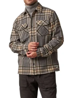 Chemise grise à carreaux droite à col français et à manches longues