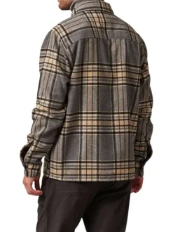 Chemise grise à carreaux droite à col français et à manches longues
