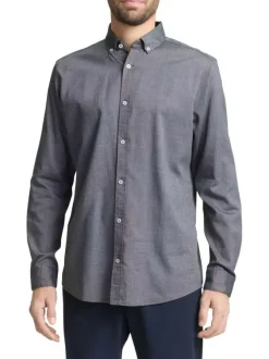 Chemise grise uni avec une coupe ajustée et un col boutonné