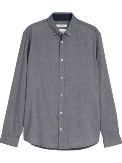 Chemise grise uni avec une coupe ajustée et un col boutonné