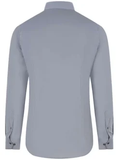 Chemise grise unie avec une coupe ajustée un col italien et des manches longues