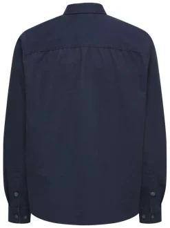 Chemise indigo unie en coton avec une coupe droite et un col à revers