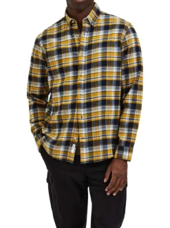 Chemise jaune à carreaux coupe regular et col américain