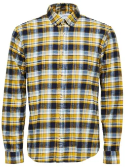 Chemise jaune à carreaux coupe regular et col américain