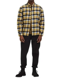 Chemise jaune à carreaux coupe regular et col américain
