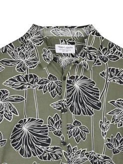 Chemise kaki à coupe droite ornée d'un motif végétal oversize