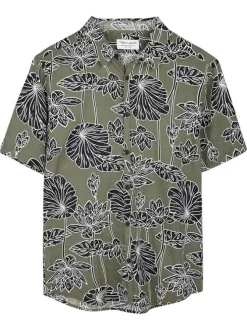 Chemise kaki à coupe droite ornée d'un motif végétal oversize