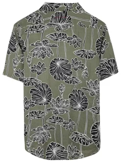 Chemise kaki à coupe droite ornée d'un motif végétal oversize