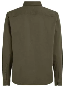 Chemise kaki unie avec une coupe droite à col français et des manches longues