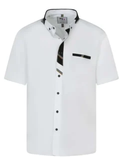 Chemise à manches courtes en coton bicolore à col américain et avec une poche