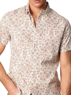 Chemise à manches courtes en coton blanche à motifs et à coupe regular fit