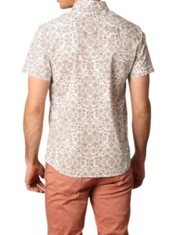 Chemise à manches courtes en coton blanche à motifs et à coupe regular fit