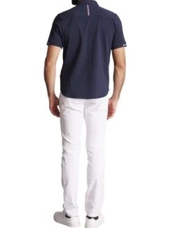 Chemise à manches courtes en coton bleue marine unie à coupe slim fit