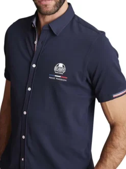 Chemise à manches courtes en coton bleue marine unie à coupe slim fit