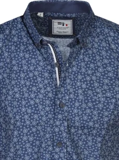 Chemise à manches courtes en coton marine à petites fleurs et à col américain