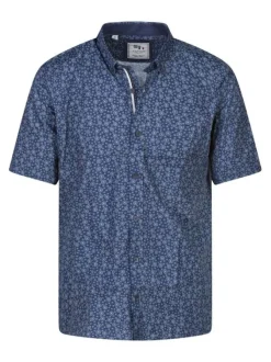 Chemise à manches courtes en coton marine à petites fleurs et à col américain