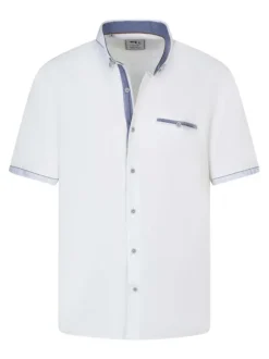 Chemise à manches courtes en coton mélangé blanche unie à coupe regular fit