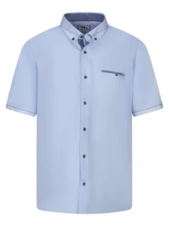 Chemise à manches courtes en coton mélangé bleue ciel unie à col américain
