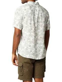 Chemise à manches courtes en coton mélangé écrue imprimée et à coupe droite