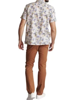 Chemise manches courtes en coton multicolore imprimée à coupe regular fit