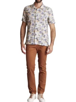 Chemise manches courtes en coton multicolore imprimée à coupe regular fit