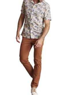 Chemise manches courtes en coton multicolore imprimée à coupe regular fit