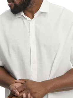 Chemise manches courtes slim blanche unie en coton mélangé avec col italien