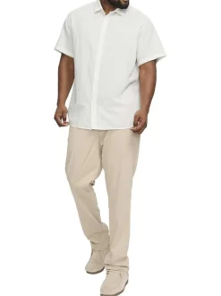 Chemise manches courtes slim blanche unie en coton mélangé avec col italien