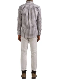 Chemise manches longues en coton blanche à petits carreaux avec un col américain