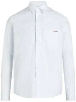 Chemise à manches longues en coton bleue ciel rayée avec une coupe regular fit