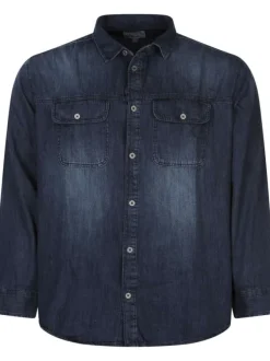 Chemise à manches longues en coton bleue indigo en jean à coupe droite