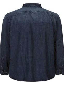 Chemise à manches longues en coton bleue indigo en jean à coupe droite
