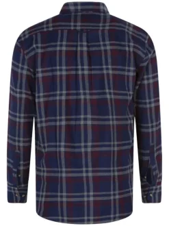 Chemise à manches longues en coton bleue marine à carreaux avec un col américain