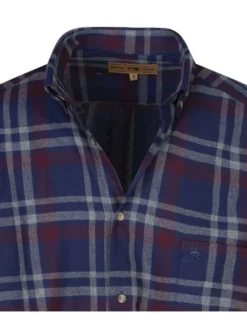 Chemise à manches longues en coton bleue marine à carreaux avec un col américain