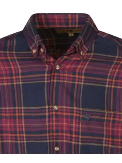 Chemise à manches longues en coton bleue marine à carreaux et à col américain