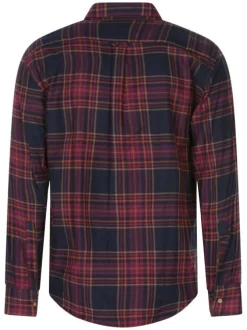 Chemise à manches longues en coton bleue marine à carreaux et à col américain