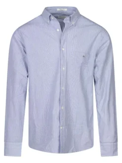 Chemise manches longues en coton ciel rayée avec une coupe droite