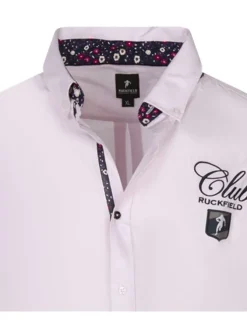 Chemise à manches longues en coton rose unie avec un col américain