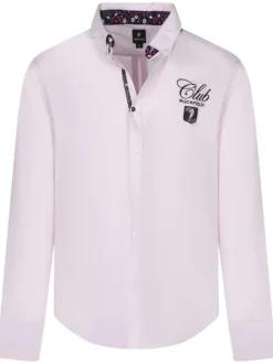 Chemise à manches longues en coton rose unie avec un col américain