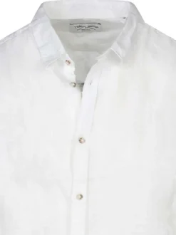 Chemise à manches longues en lin blanche unie avec une coupe droite