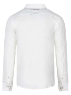 Chemise à manches longues en lin blanche unie avec une coupe droite